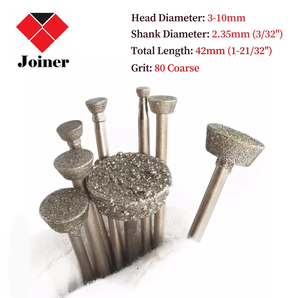 

10Pcs 3-10 mm SHORT INVERTED CONICAL Diamond Grinding Head Needle Coarse Grit 100 Lapidary Jade Carving Tools for Stone Gemstone