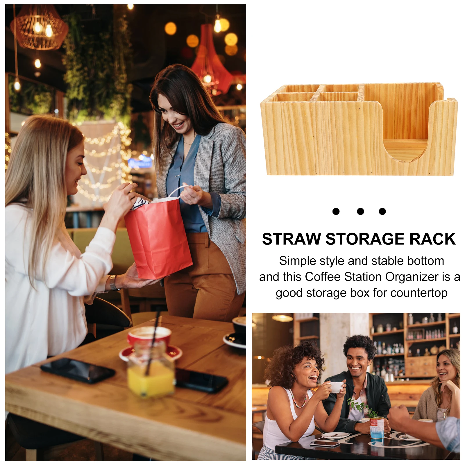 

Wooden Coffee Station Organizer Bar Storage Box Countertop Syrup Sugar Packets Tea Condiment Accessories Holder