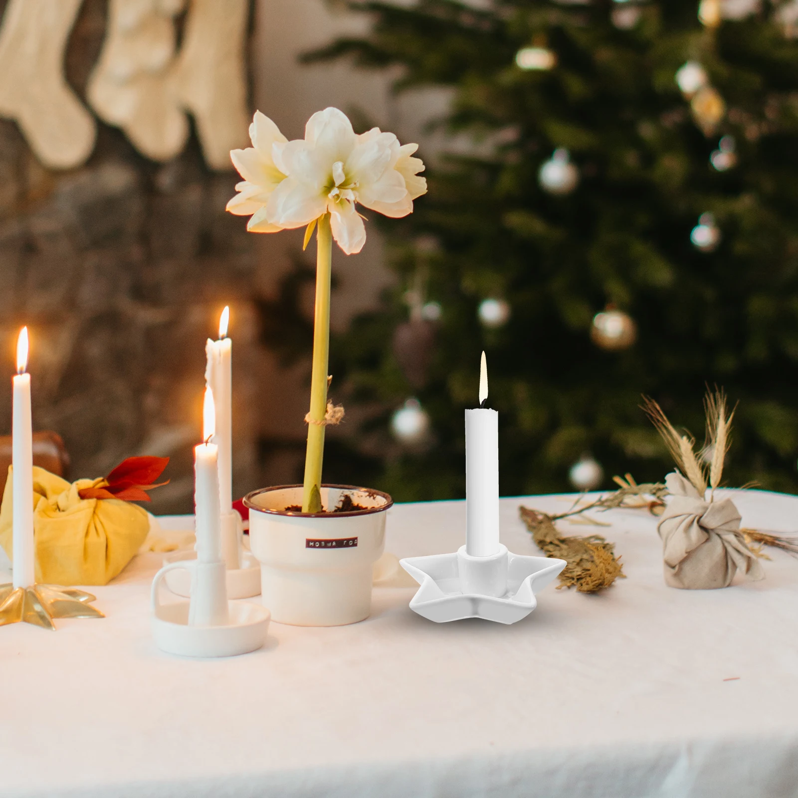 

1pc Ceramic Candlestick Xmas Candlestick Table Decor Vintage Metal Candleholder Rustproof Electroplated Premium