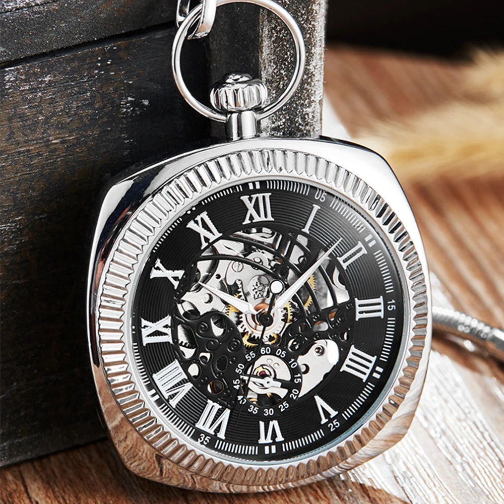 

Vintage Pocket Watch Roman Numerals Mens MECHANICAL Pocket Watches with Chain Christmas Graduated Birthday Gifts Fathers Day f