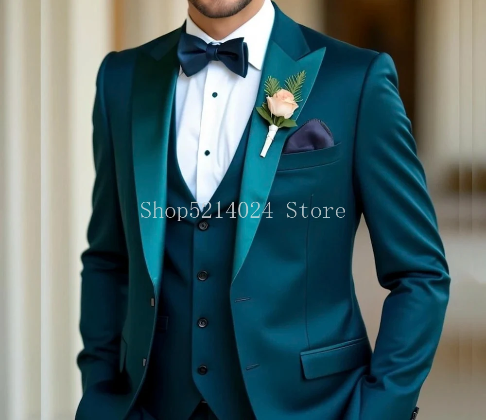 

Elegant Men's Suits 3 Piece Jacket Pants Vest Formal Wedding 2025 Single Breasted Peak Lapel Slim Fit Suit for Men