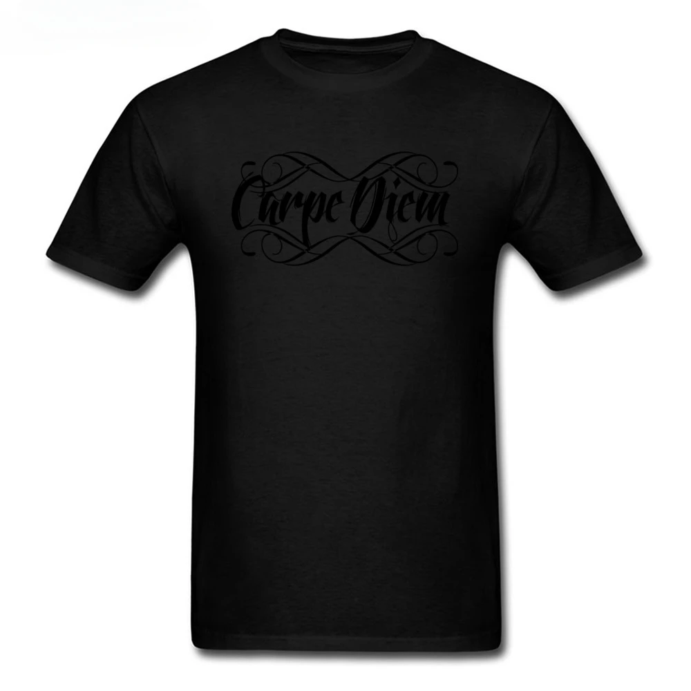 Art Design Casual Black White Tee Shirts Crewneck Tops Pure Cotton Cloth Latest Carpe Diem Letter Print Men T-shirt harajuku new