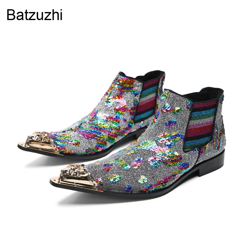 Batzuzhi Luxury Design Men's Boots Shoes Sequin Leather Ankle Boots Men Fashion Party, Wedding Botas Men, Big Size US6-us12!