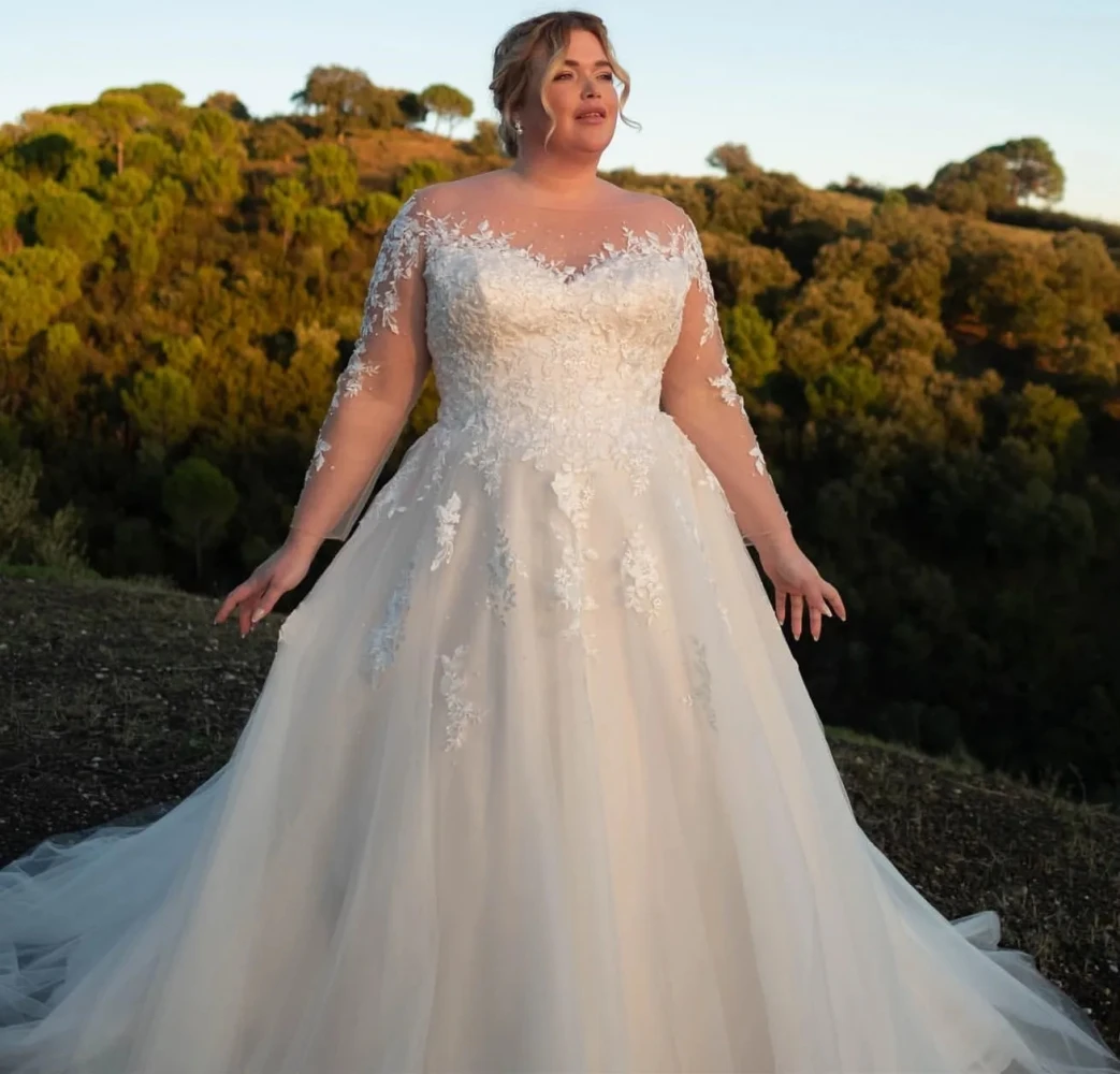

2024 Nov Arabic Aso Ebi Plus Size Lace Beaded Wedding Dress Ivory A-line Vintage Summer Bridal Gowns Dresses