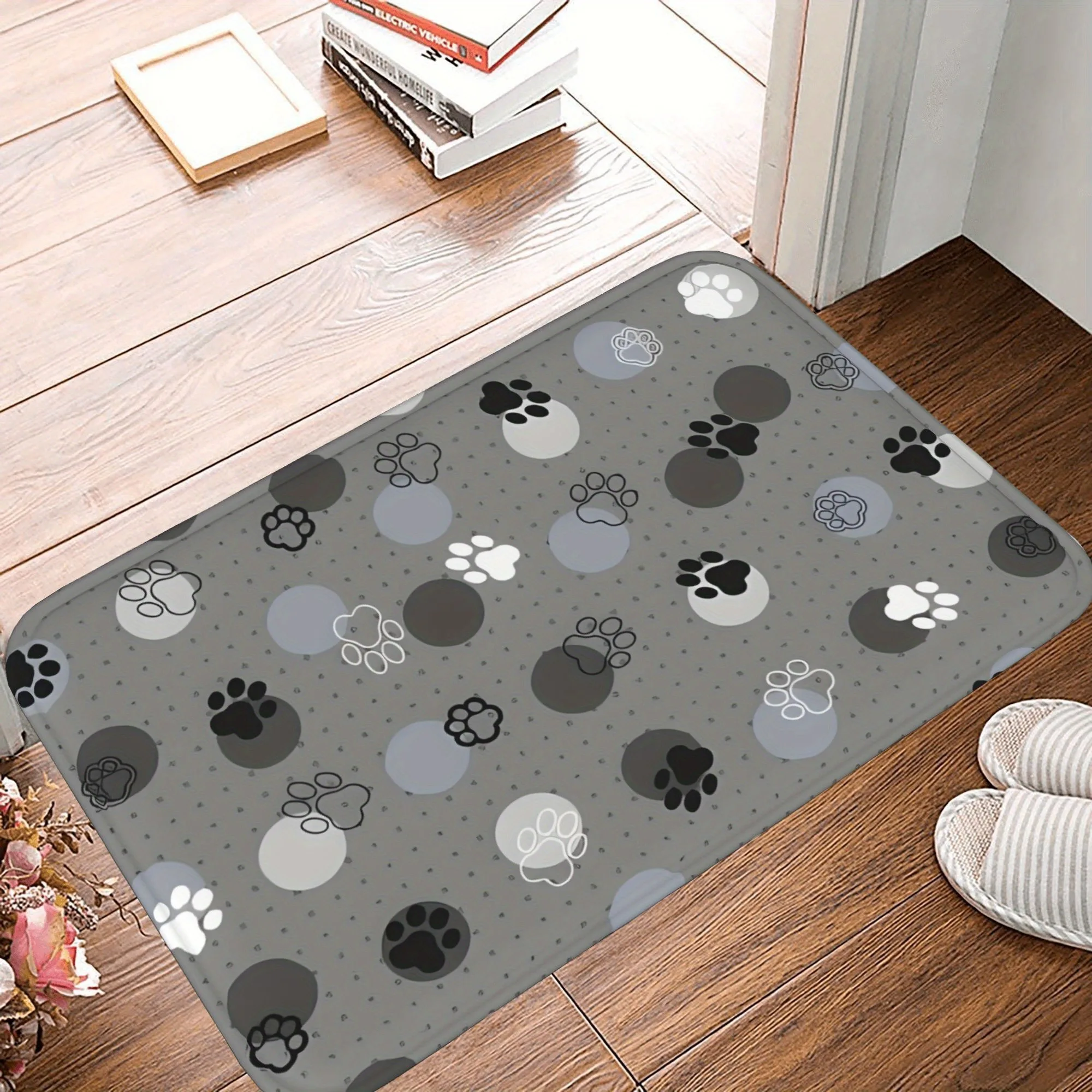 

1PC Paw Print & Polka Dots Kitchen Rug Non-Slip Door Mat Pop design Bathroom Rug Bath Mat Carpet for Home Sink Laundry Decor