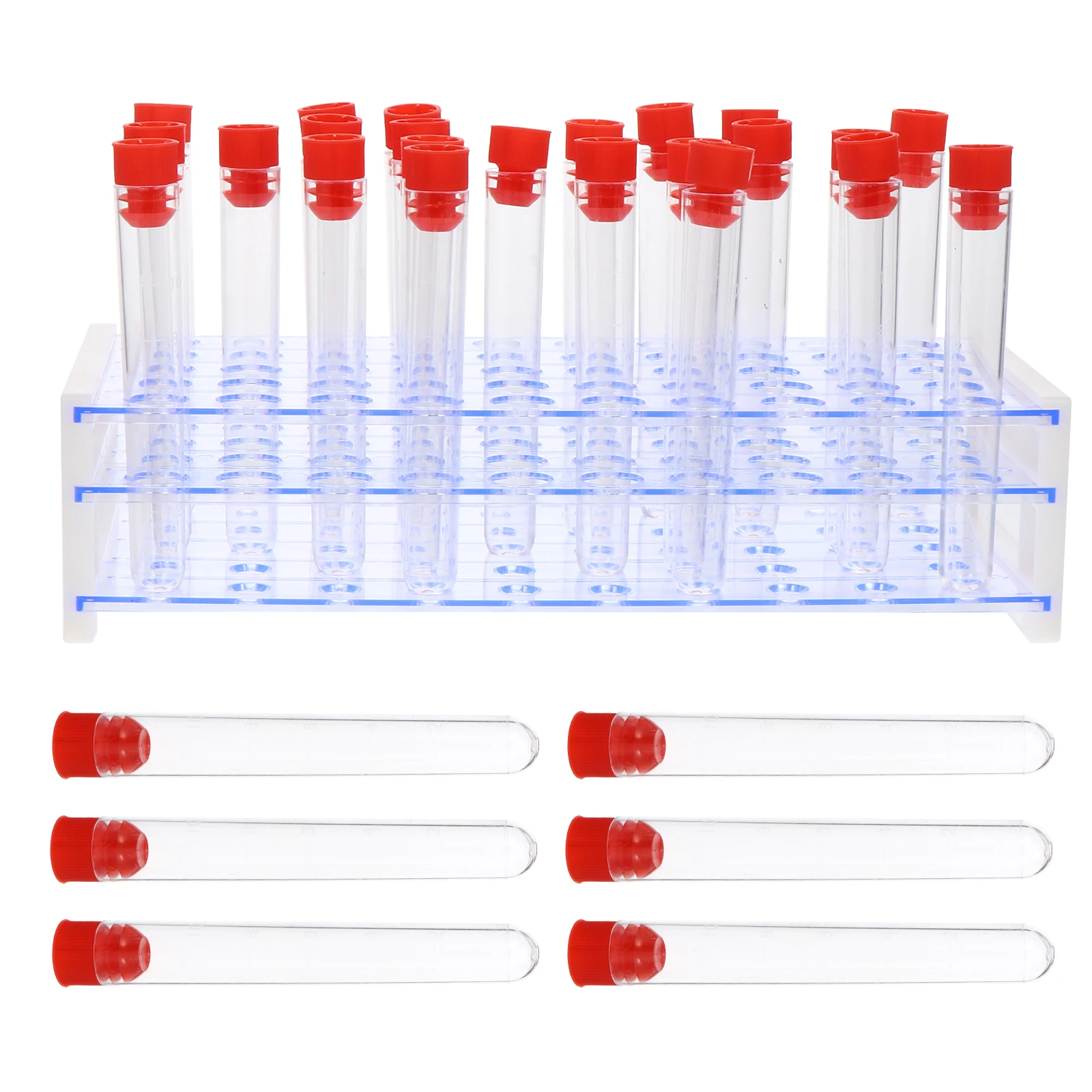 

1 set Test Test Tubes 16x105mm 10ml Graduations Tube Rack 16x50 Holes Plastic Travel Friendly