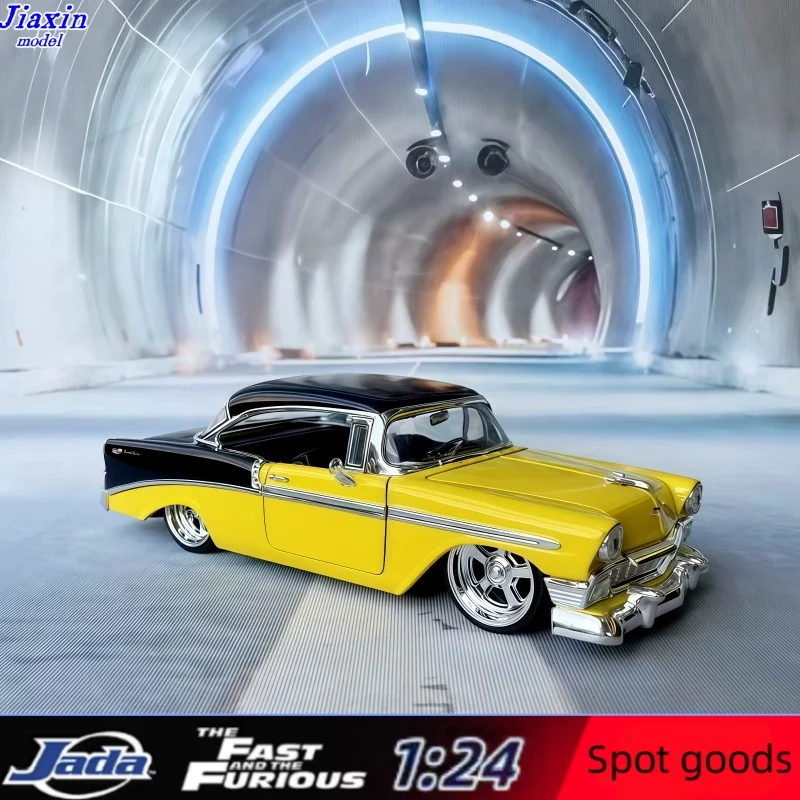 JADA 1/24 Chevrolet Belle Elise, rara versión amarilla, coche clásico americano, modelo de aleación de colección