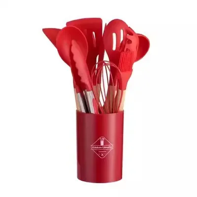 12PCS Silicone Kitchenware Non-Stick Cookware Kitchen Utensils Set Spatula Shovel Egg Beaters Wooden Handle Cooking Tool Set, image 8