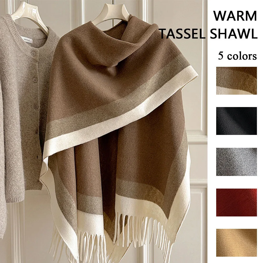 

Winter Women's Scarf for Travel Poncho Warm Scarves Tassels Split Shawl Thicken Winter Solid Color Luxury Fashion Soft Scarf