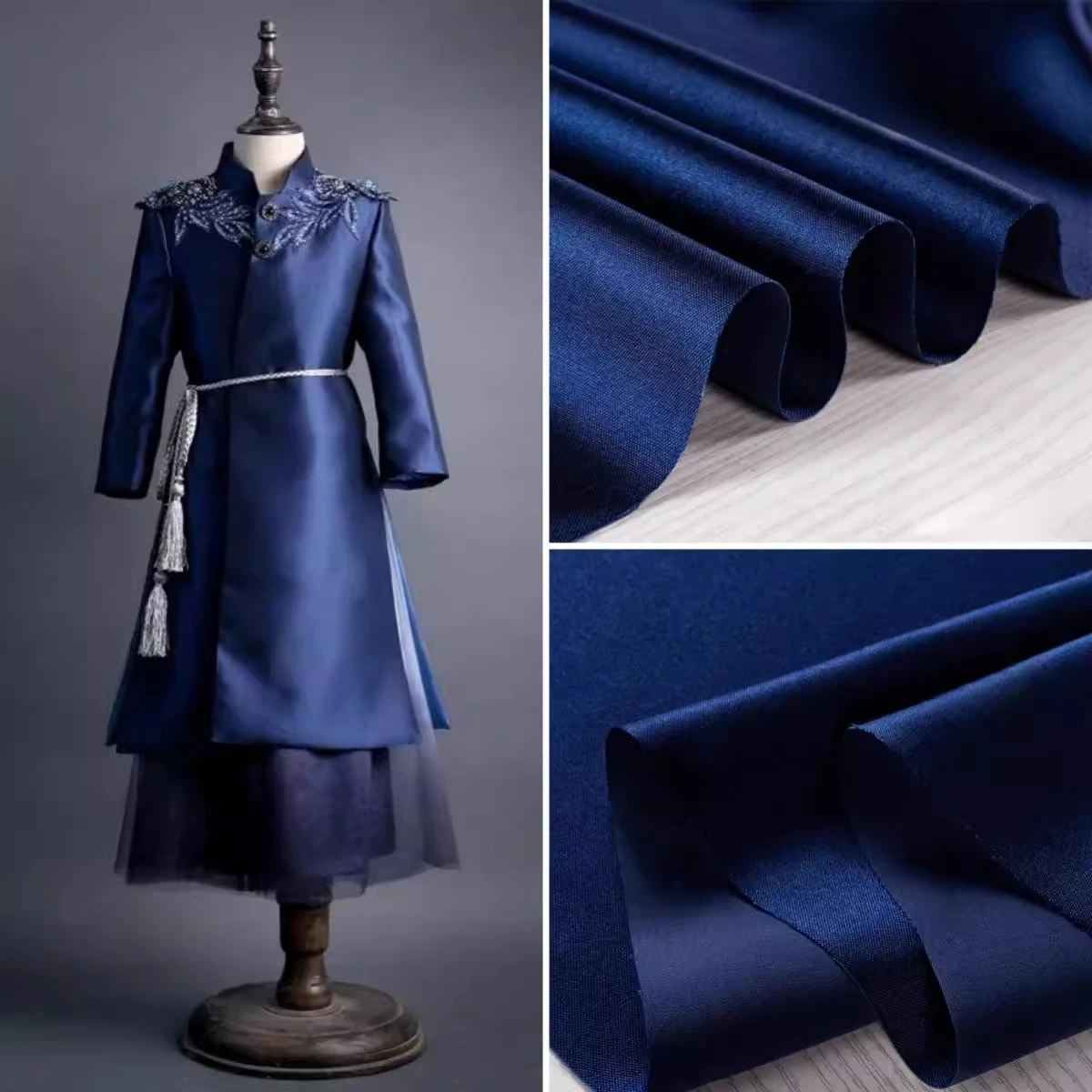 Navy blue acetate satin fabric with slight stiffness human silk cotton luster clothing fabric sewing evening gown clothingfabric