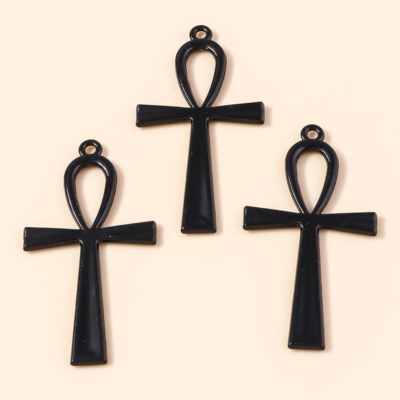 Leslie 10 Stück Steampunk-Kreuz-Charm für die Schmuckherstellung, schwarze Farbe, Kreuz-Anhänger, Halskette, Schlüsselanhänger, DIY-Hip-Hop-Schmuckzubehör – Detail 19
