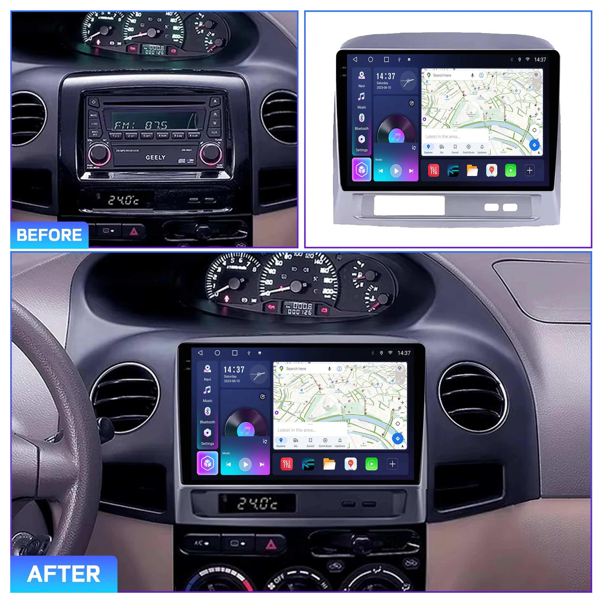 Penhui Android Car DVD Player 2 Din for Geely MK 1 2006 - 2013 Multimedia Screen with DSP, Bluetooth, Audio & CarPlay