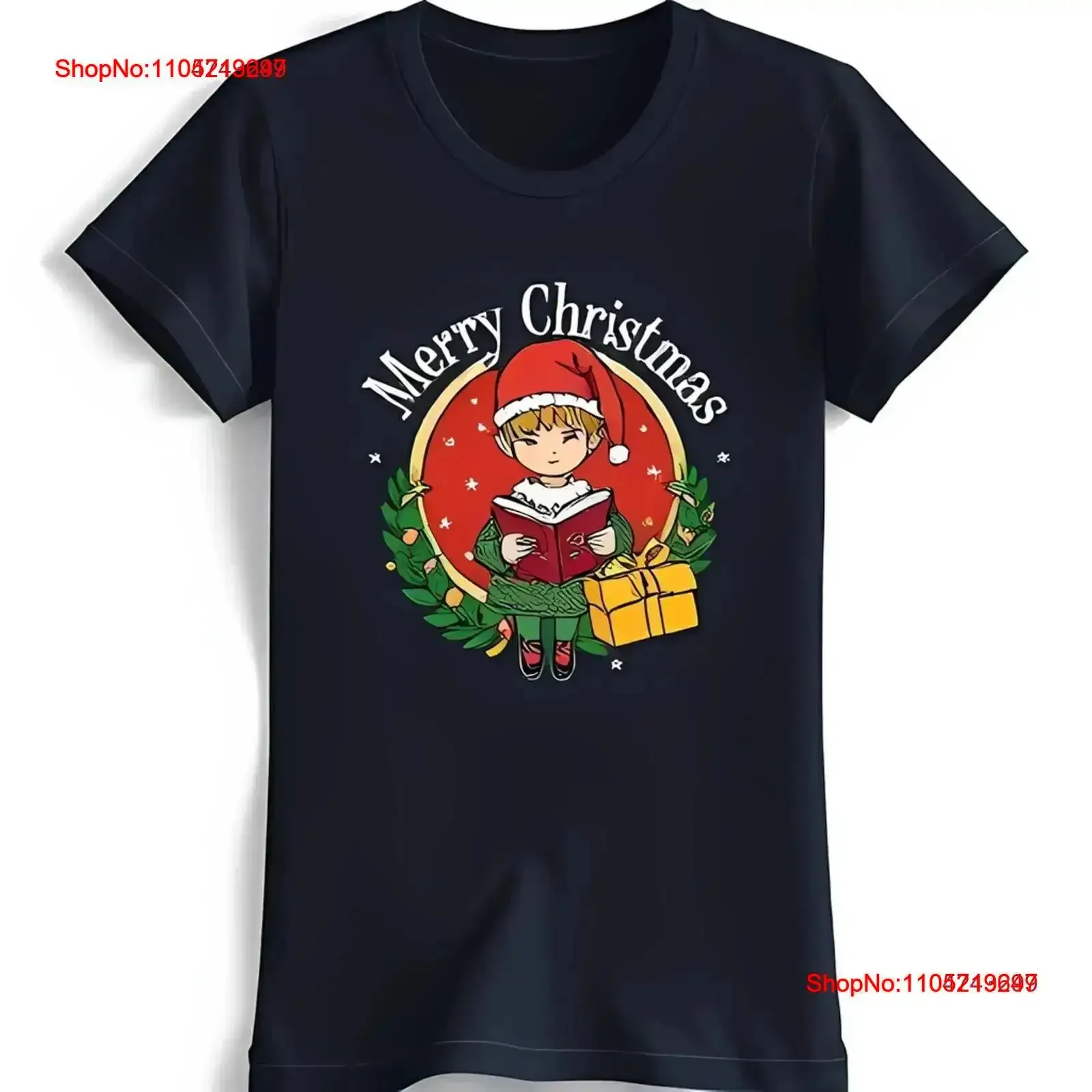 Charming Christmas Black T Shirt Merry Design with Holly Wreat vintage Washed Stylish Stretched homme designer clothes vintage
