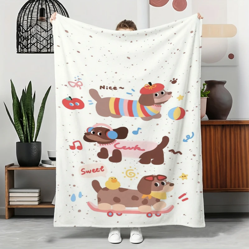 White Background Spring Dog Polka Dot Fleece Blanket For Whimsical Bedroom Decor Lightweight Plush Throw Blanket Drape