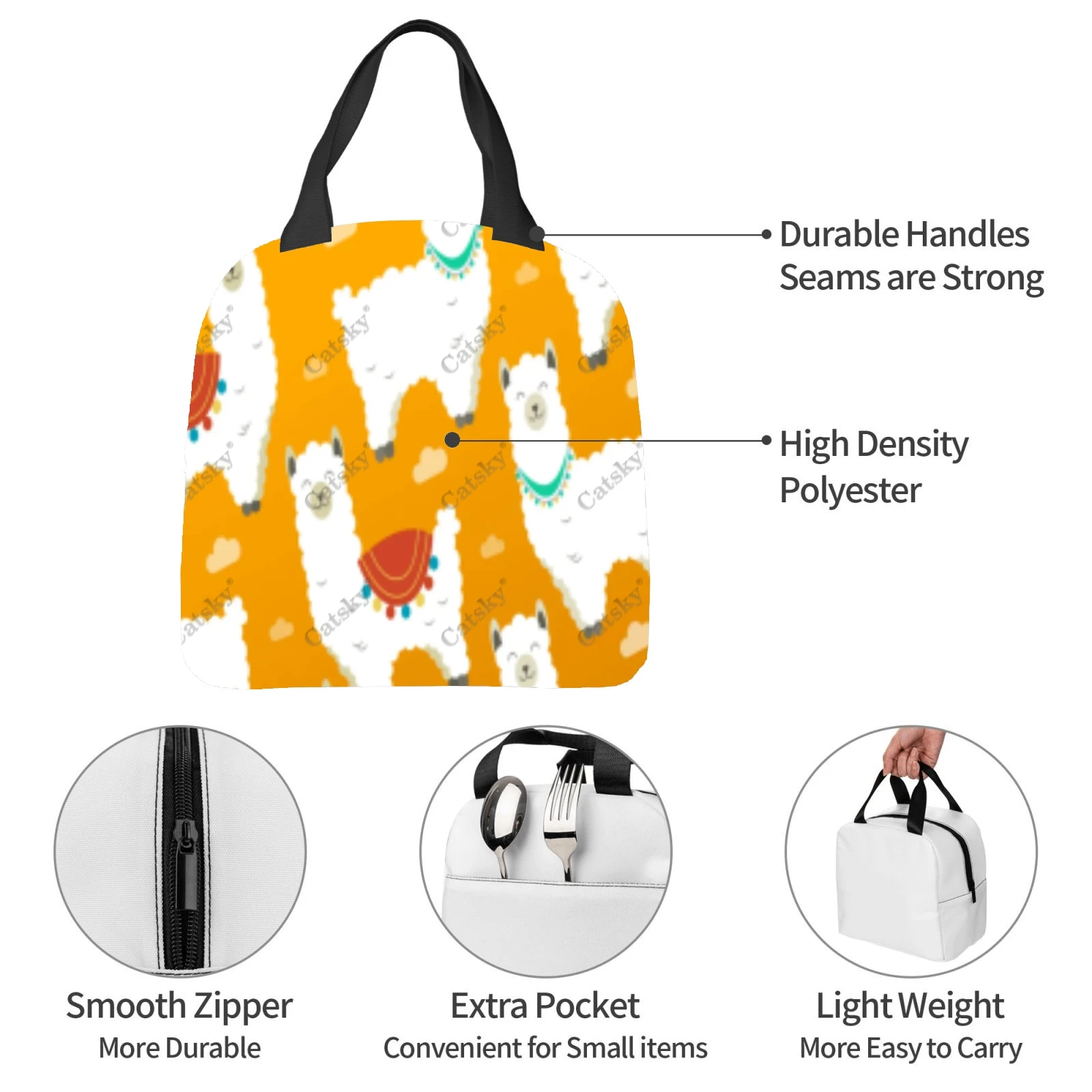 Cartoon Alpaca Portable Aluminum Foil Thickened Insulated Insulated Lunch Bag Waterproof Insulated Lunch Tote Bag