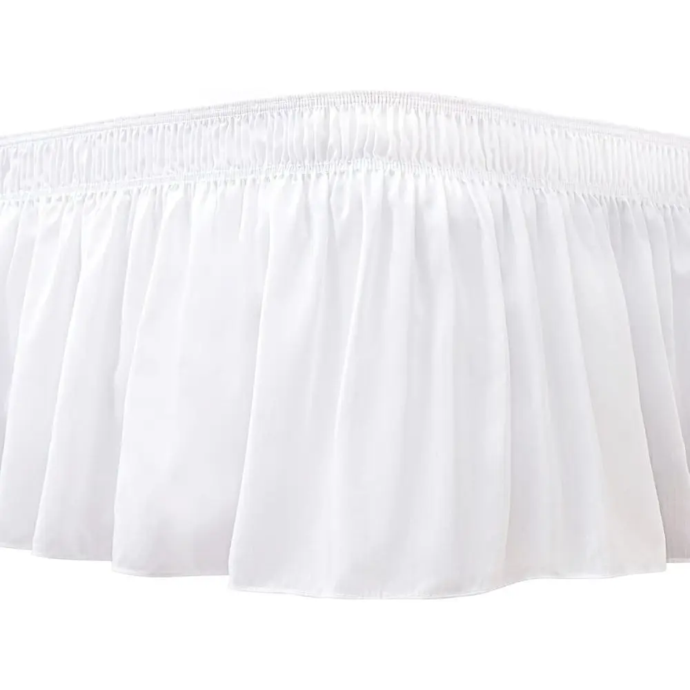 15 Drop White Bed Skirts with Elastic, Adjustable, Wrinkle-Resistant, Luxurious Silky Fabric, Easy Care