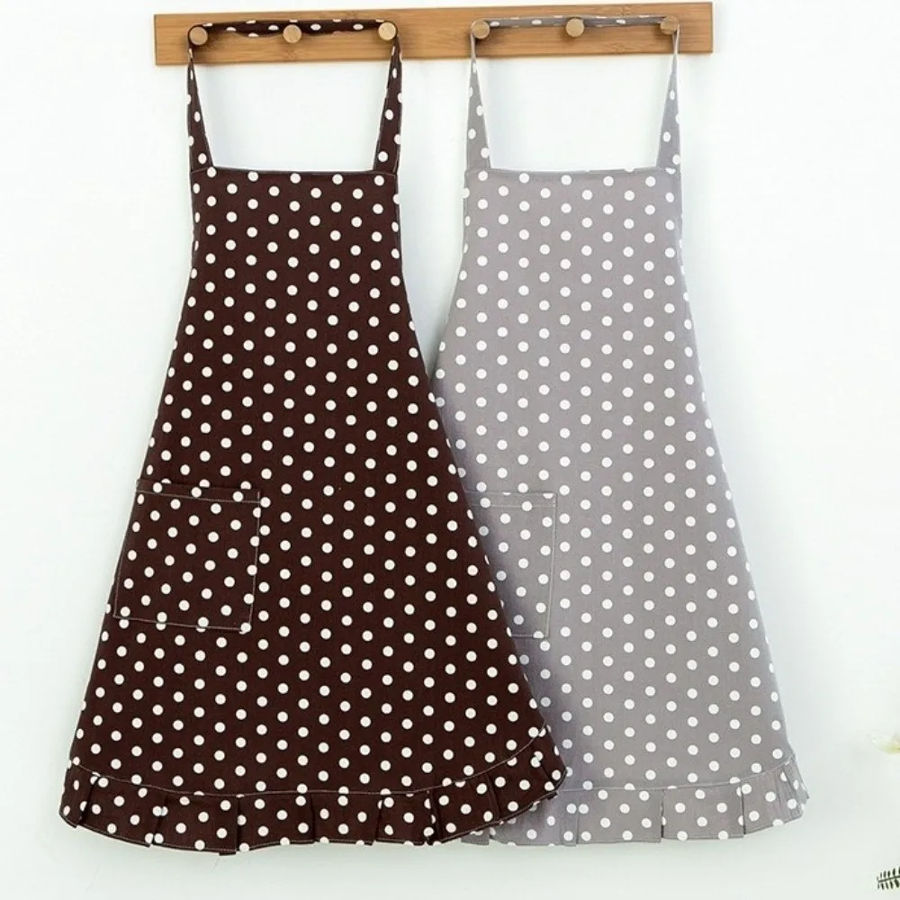 Elegant Kitchen Aprons Wrinkle Edge Polka Dot Pattern Coffee House Uniform Breathable Anti-dirty Nail Salon Beauty Apron