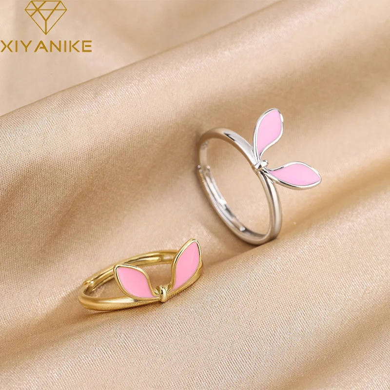 XIYANIKE Sweet Cute Cartoon Pink Rabbit Ears Open Cuff Rings For Women Girl Fashion New Jewelry Friend Gift Party кольцо женское