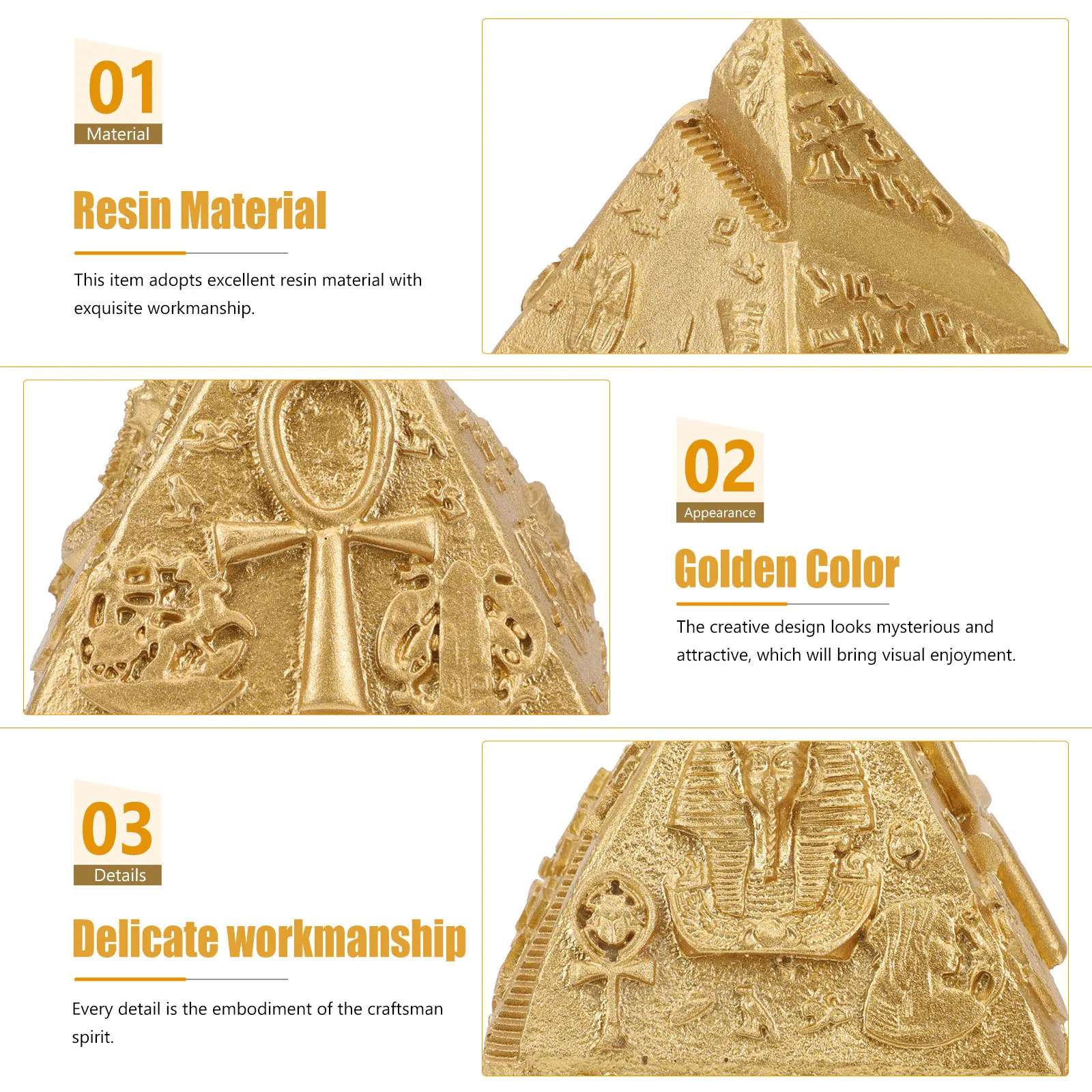 3Pcs Pyramid Ornament Resin Material Desktop Decor for Home Office Meditation Stress Relief Visual Enjoyment Mysterious Pyramid