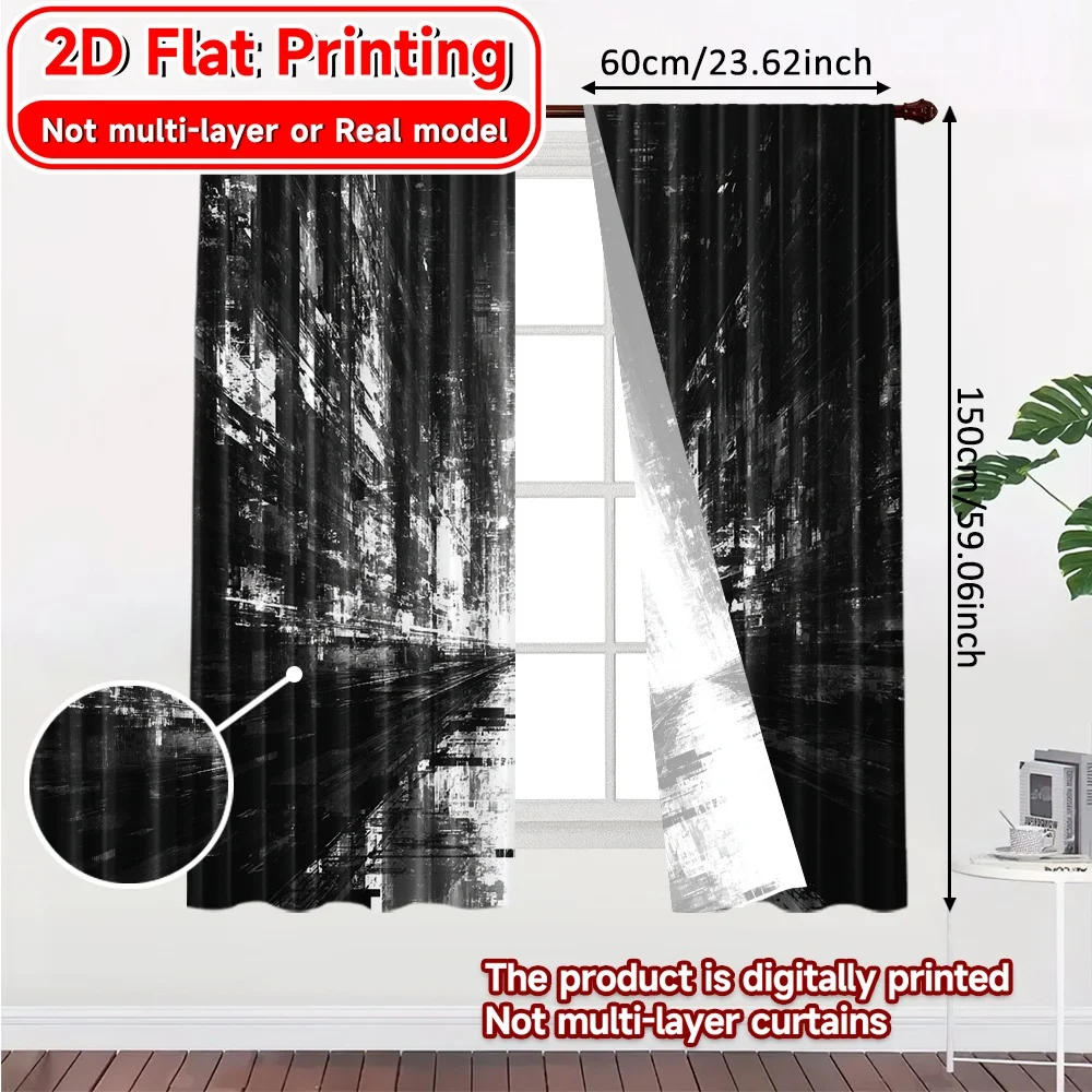 2D Flat Printing,2pcs Monochrome Burst Chic Contemporary Curtains Fabric Curtains Decorations For Home Decorative for Bedroom,