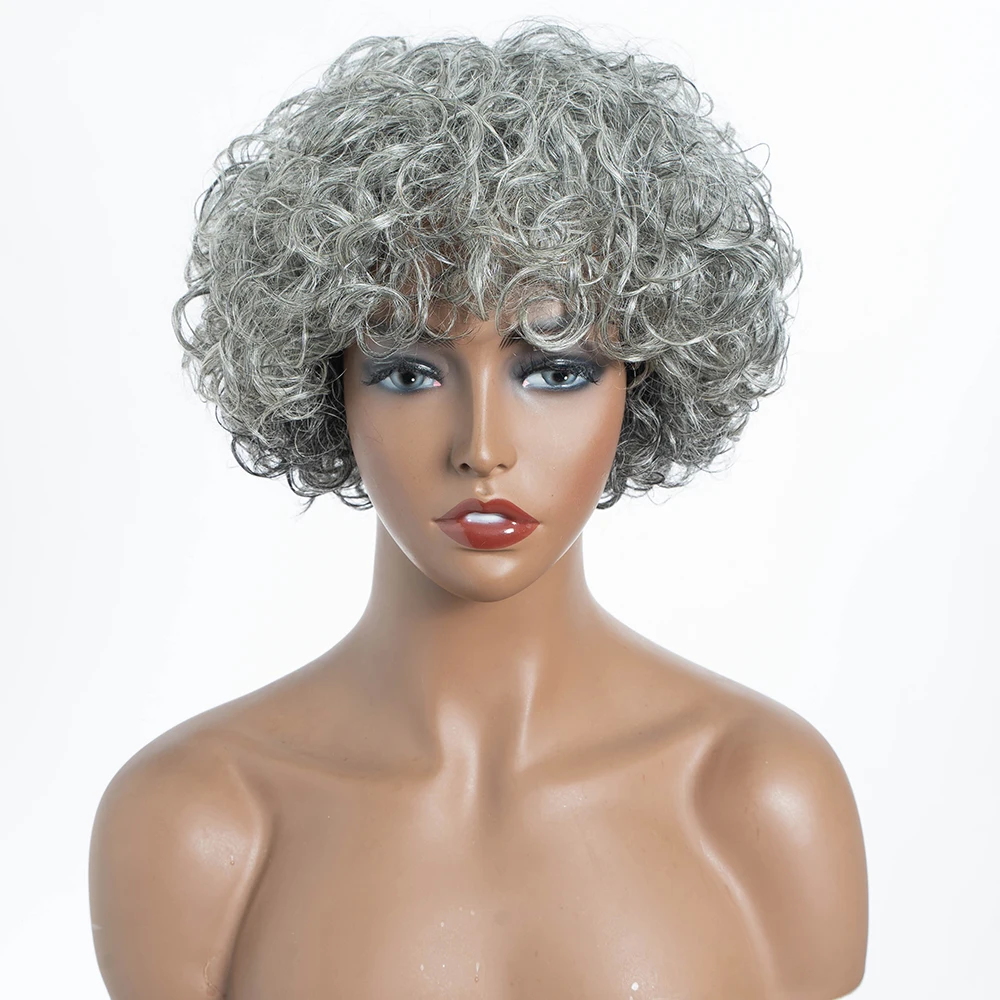 Brazilian Pixie Short Hair Wig With Bangs Afo Kinky Curly Human Hair Wigs For Women 10 inch Hair Wigs Full machine made wig