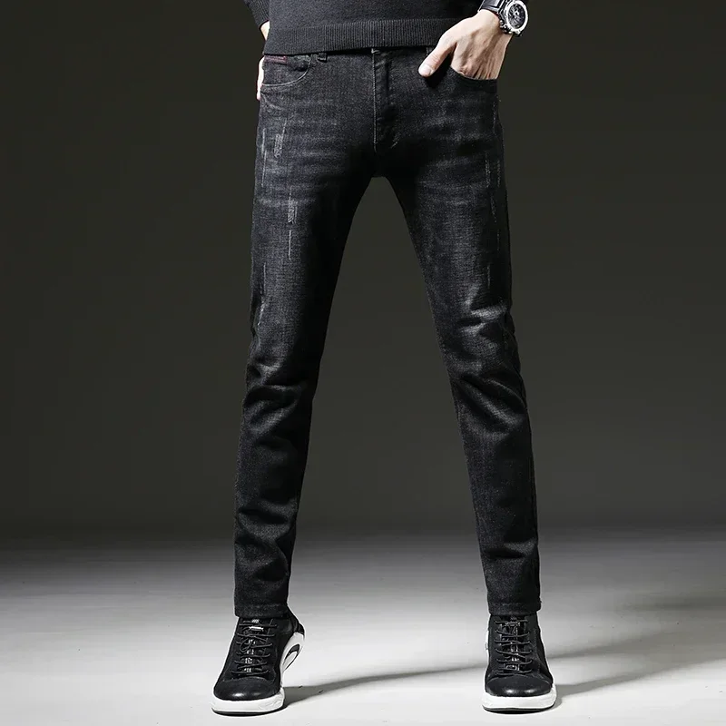 2023 Frühling Herbst Herren Blue Jeans einfarbig mikro elastische klassische Jeans Männer gerade schlanke Mode Jeans hose männlich