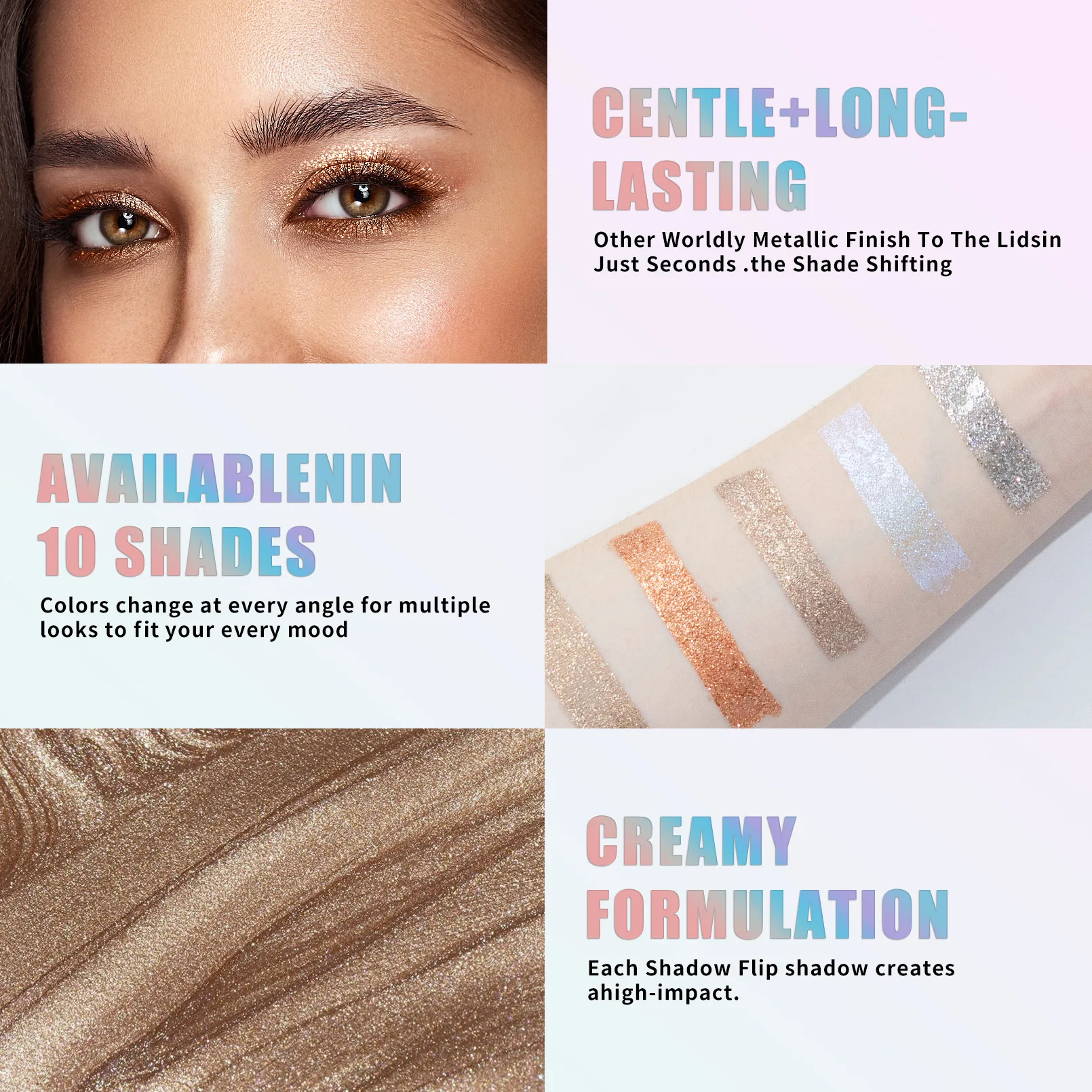 10 Color Pearlescent Liquid Eyeshadow Liquid Fine Shimmer High Light Glitter Eyeshadow delicate Long-Lasting Smudge-Proof Makeup