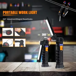 Rechargeable Camping LED Flashlight Work Light with Magnet and Hook IP64 Waterproof 4 Lighting Modes Suitable for Night Work