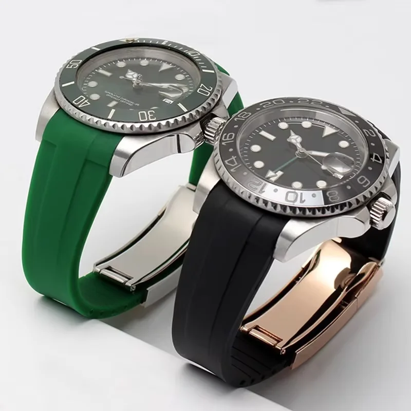 20mm Soft Rubber Watchband for Rolex Submariner DAYTONA GMT Yacht-Master Silicone Strap Black Blue Green Watch Band