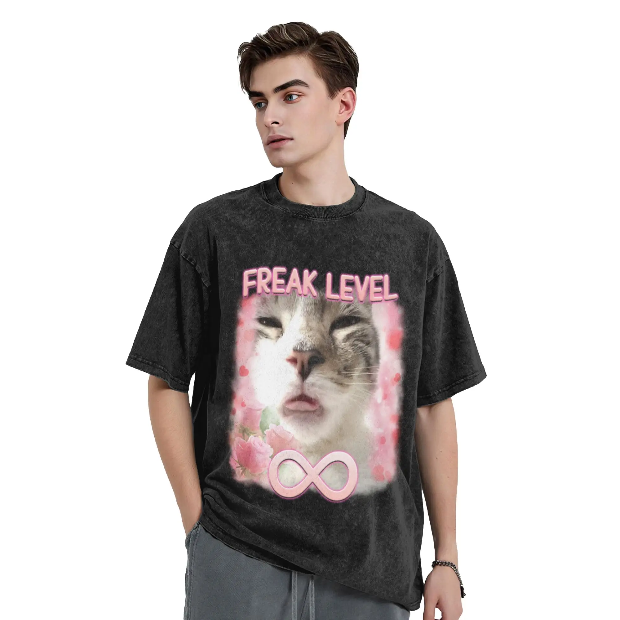 Freaky Ahh Funny Cat Meme Gifts for Freak Classic Stylish A Washed T Shirt Men's Women's Oversized Cotton Tees Tops