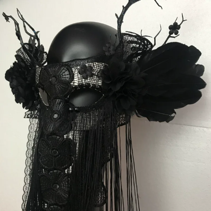 Gothic Masked Hanging Lace Tassel Creative Mask Party Venice Makeup Ball Black Adult Halloween Catwalk Performance Accessories