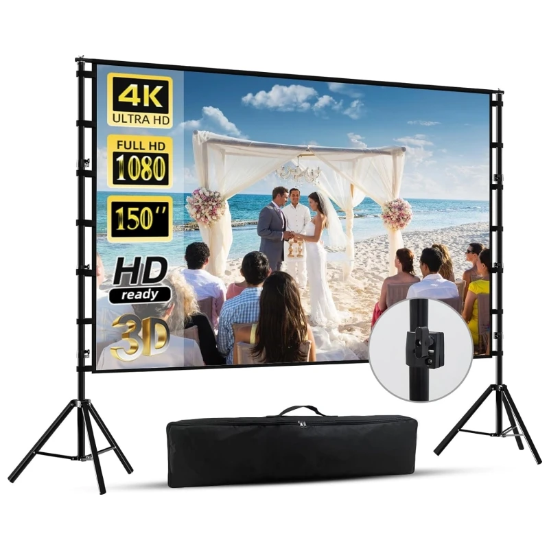 Alr Projector Movie Screen with Stand, 4K HD16:9    Stand 150 inch for Home Theater Backyard Cinema