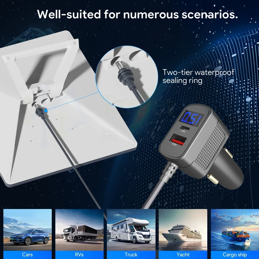 محول سيارة 3M لـ Starlink Mini 12-24V QC/PD شحن سريع مع كابل طاقة منافذ USB-A + Type C لملحقات Starlink Mini