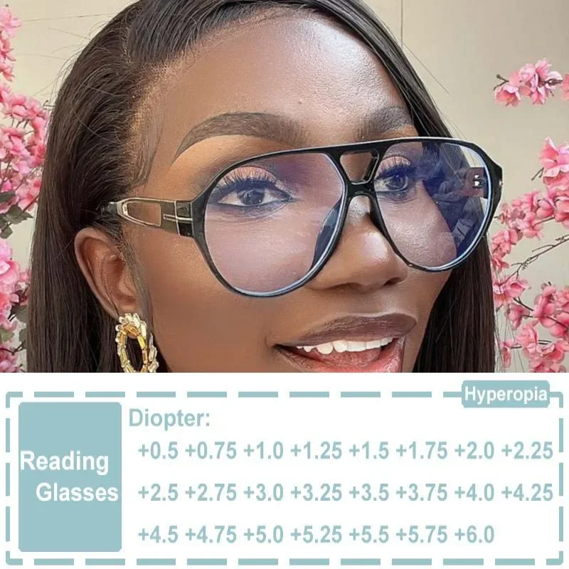 Marca de luxo oversized oval óculos de leitura feminino retro pontes duplas óculos moda piloto presbiopia