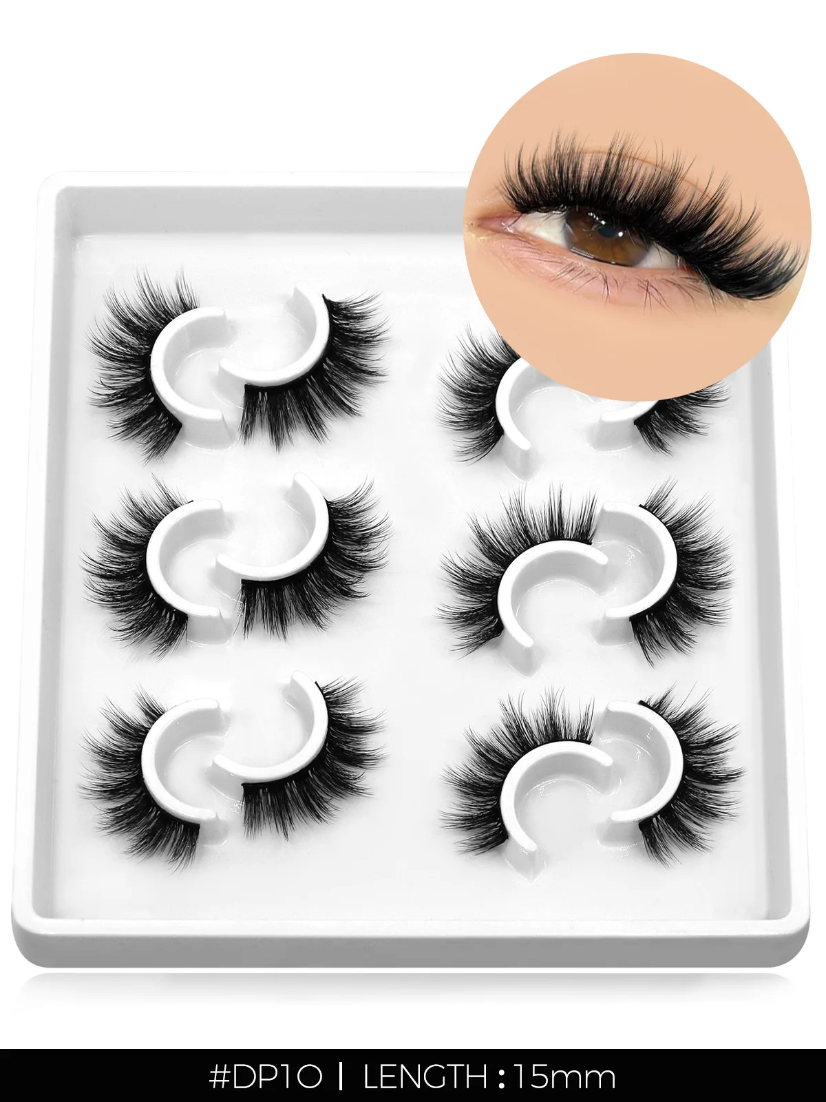 3D Natural False Lashes, Cat Eye, 6 Pairs