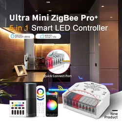 GLEDOPTO-controlador de tira LED 5 en 1 ZigBee 3,0 Pro + Ultra Mini, DC12-24V RGB, CCT, WWCW, aplicación Alexa, Control de voz, ZigBee2mqtt, Conbee