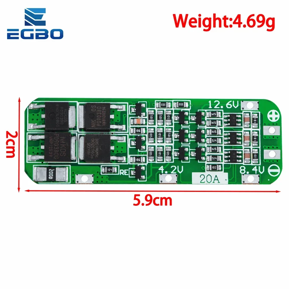 5PCS EGBO 3S 20A Li-ion Lithium Battery 18650 Charger PCB BMS Protection Board For Drill Motor 12.6V Lipo Cell Module