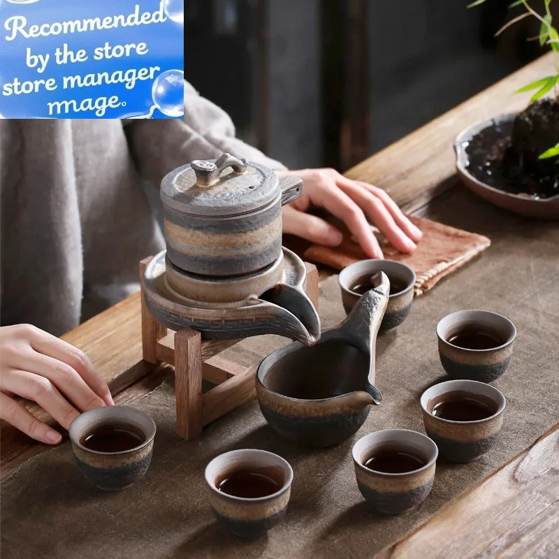 

Автоматический ленивый чай с позолоченным камнем, полуавтоматический противоожоговой керамический фарфоровый японский чайный сервиз, чайный сервиз кунг-фу