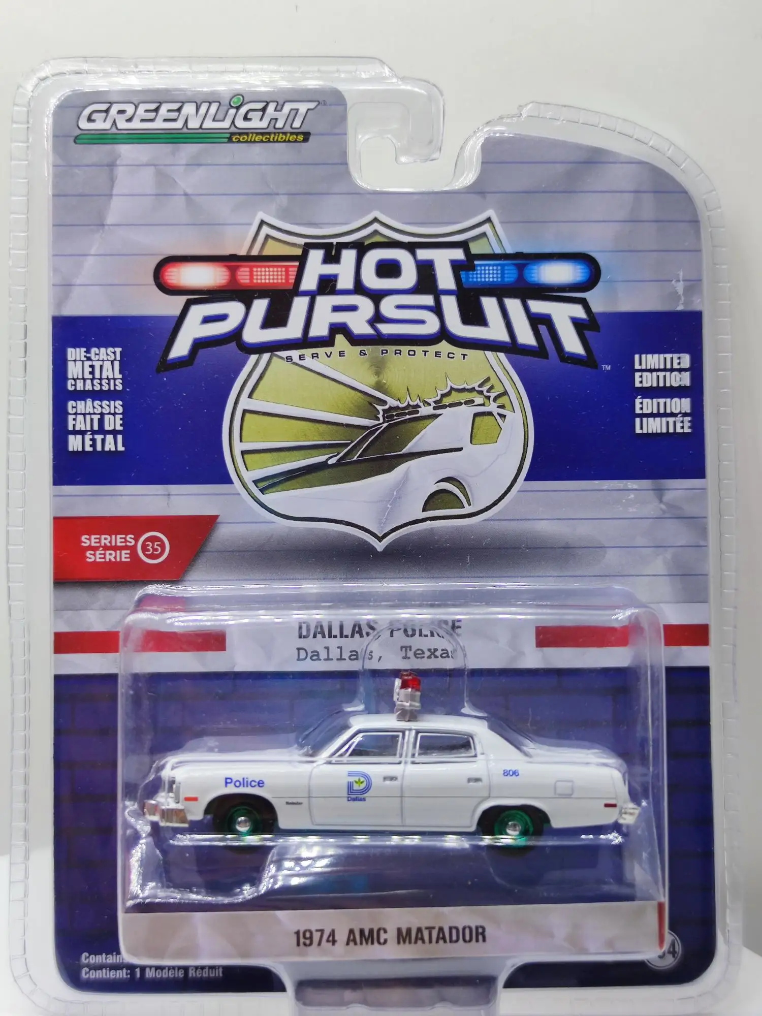 1:64 Heat Tracking Season 35 1974 AMC Matador Bullfighter Police Car Green Edition Collection of car models