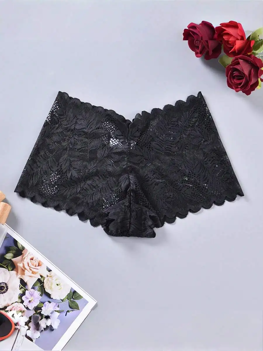

4pcs Women Lace Floral Hollow Out Low Waist Hipster Panties