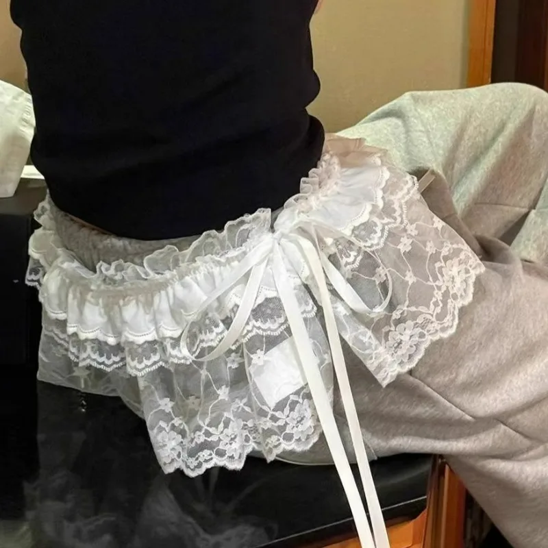 Y2K الكورية الأبيض الدانتيل تنورة صغيرة الطبقات الشارع الشهير الدانتيل يصل الكشكشة هملين Harajuku عالية الخصر مطوي تنانير للسيدات الملابس