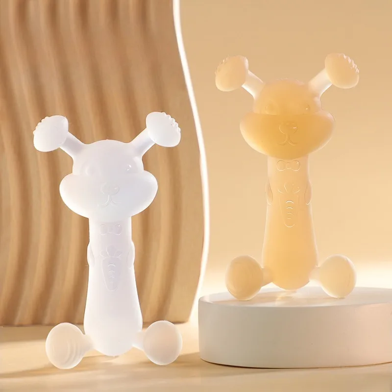 

Silicone Teether Baby Chew Toy Carrot Shape Liquid Filled Design Hand Guard Teething Relief