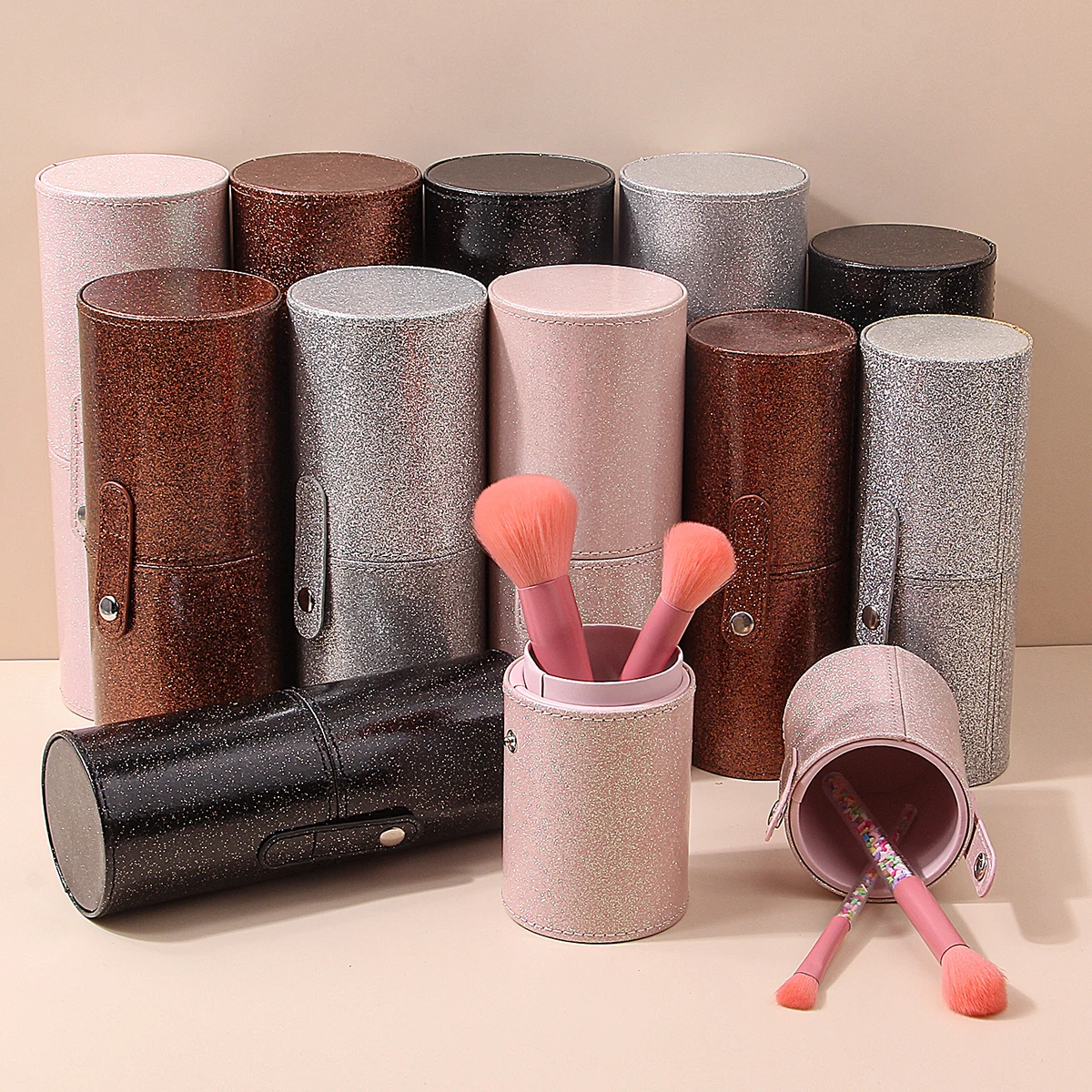 Multi-Color Option PU Leather Makeup Brush Bucket Portable Travel Cosmetic Bag Multi-Function Dust-Proof Waterproof Makeup Brush