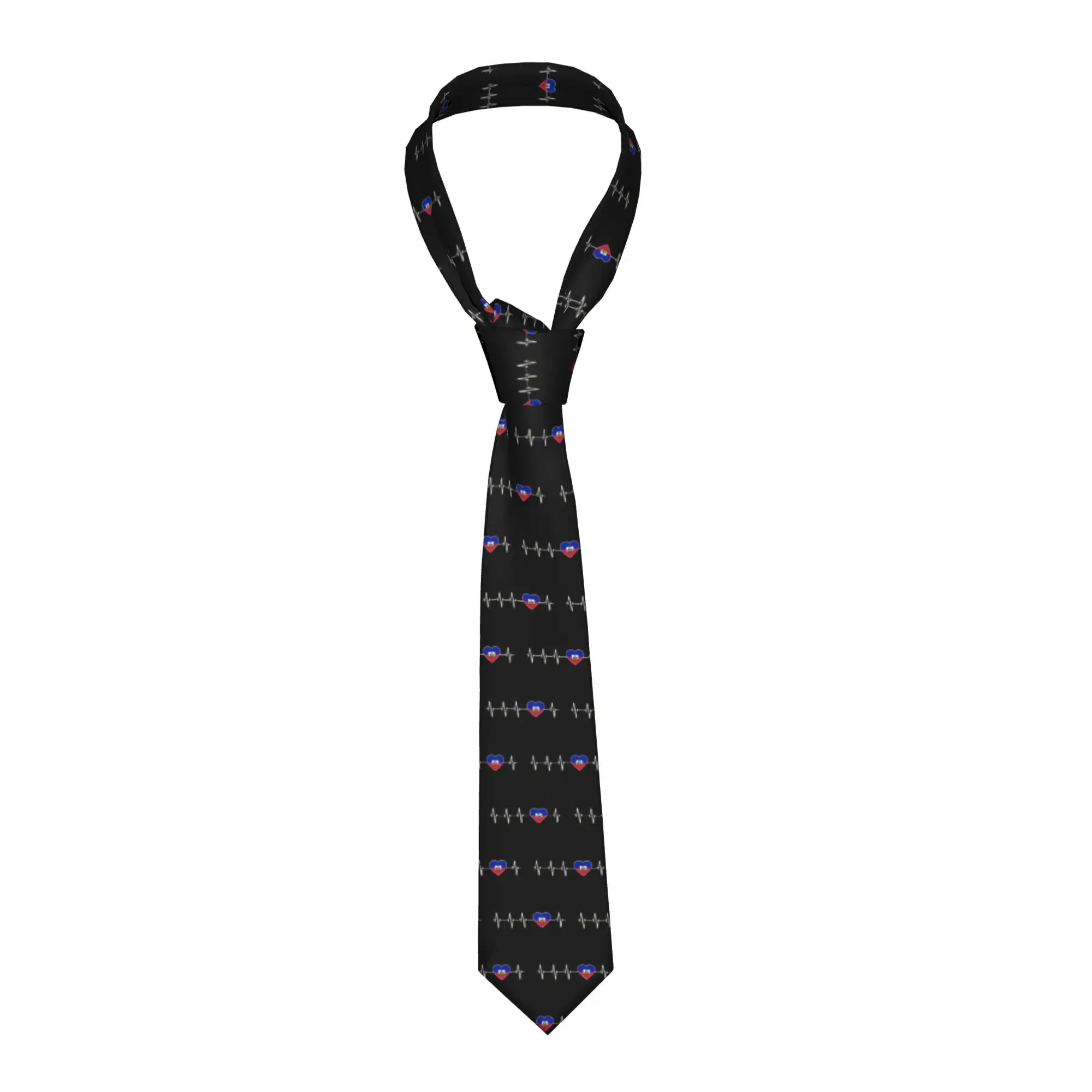 Heartbeat Haiti Flag Ties Men's Classic Silk Haitian Heart Patriotic Necktie for Business