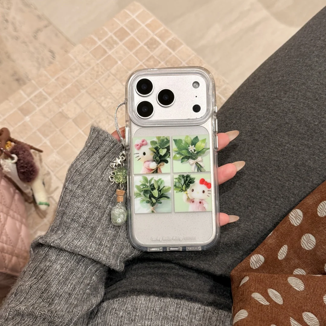 

Korean Ins Simple Four Leaf Clover Green Painting Phone Case For iPhone 17 16 15 Pro Max Air 14 13 X Cover