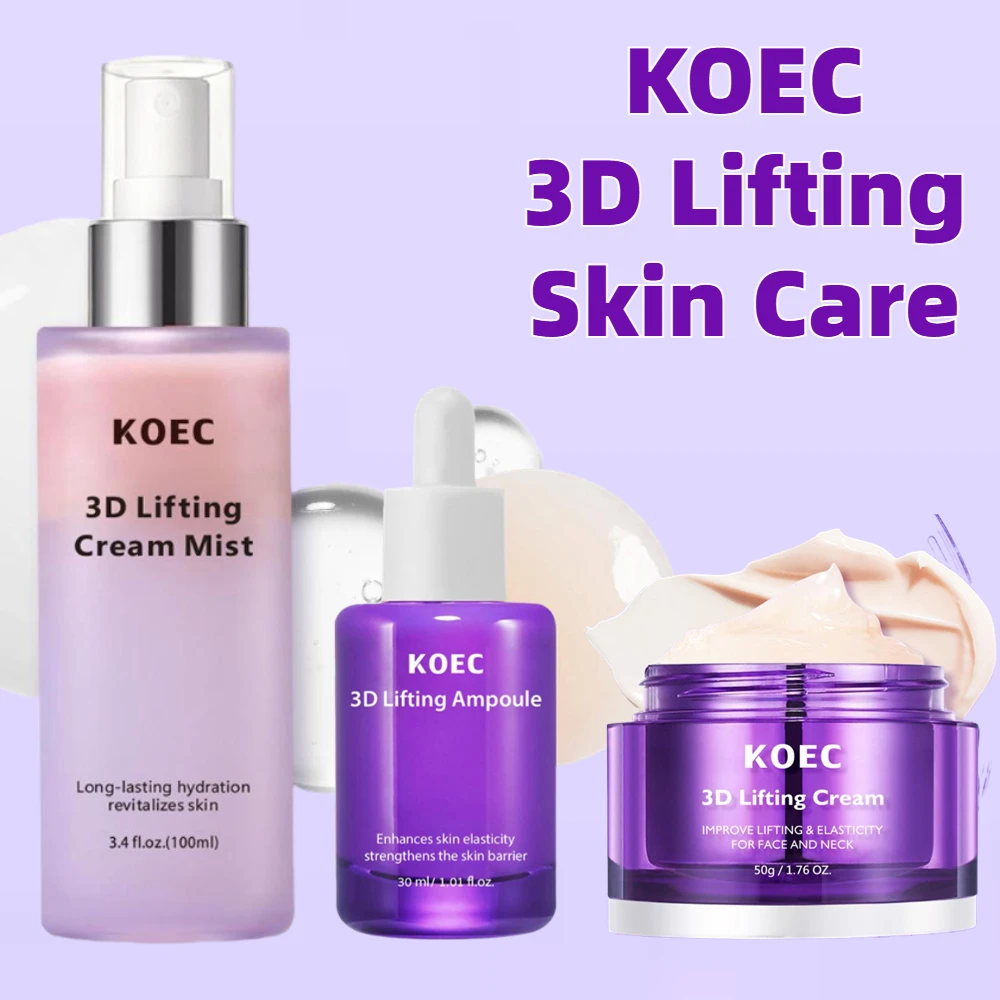 KOEC 3D Lifting Skin Care Set - 3D Face & Neck Lifting Cream, Ampoule & Cream Mist Enhance Elasticity Strengthen Skin Barrier
