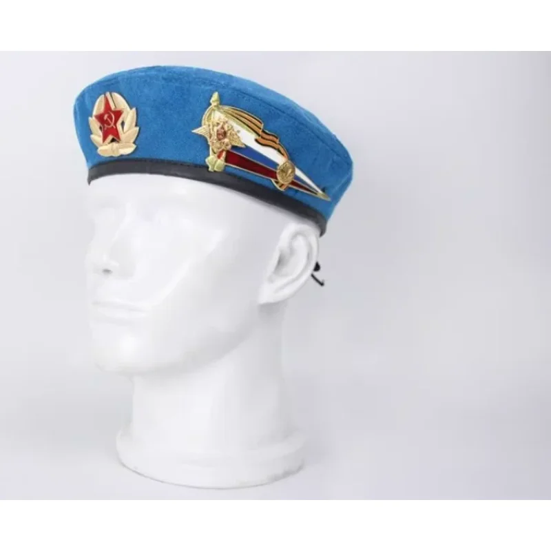 Soviet Russian Airborne Veterans Commemorative Edition Sky Blue Beret and Woolen Double Emblem