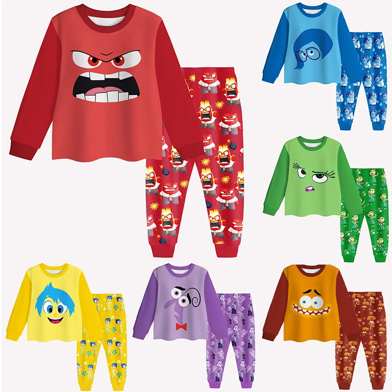 Disney-Inside Out 2 Pijamas de Manga Comprida Infantil, Anime Figure, Alegria, Ansiedade, Raiva, Medo do Toldo, Pijamas Kawaii, Kids Gift, 2 peças