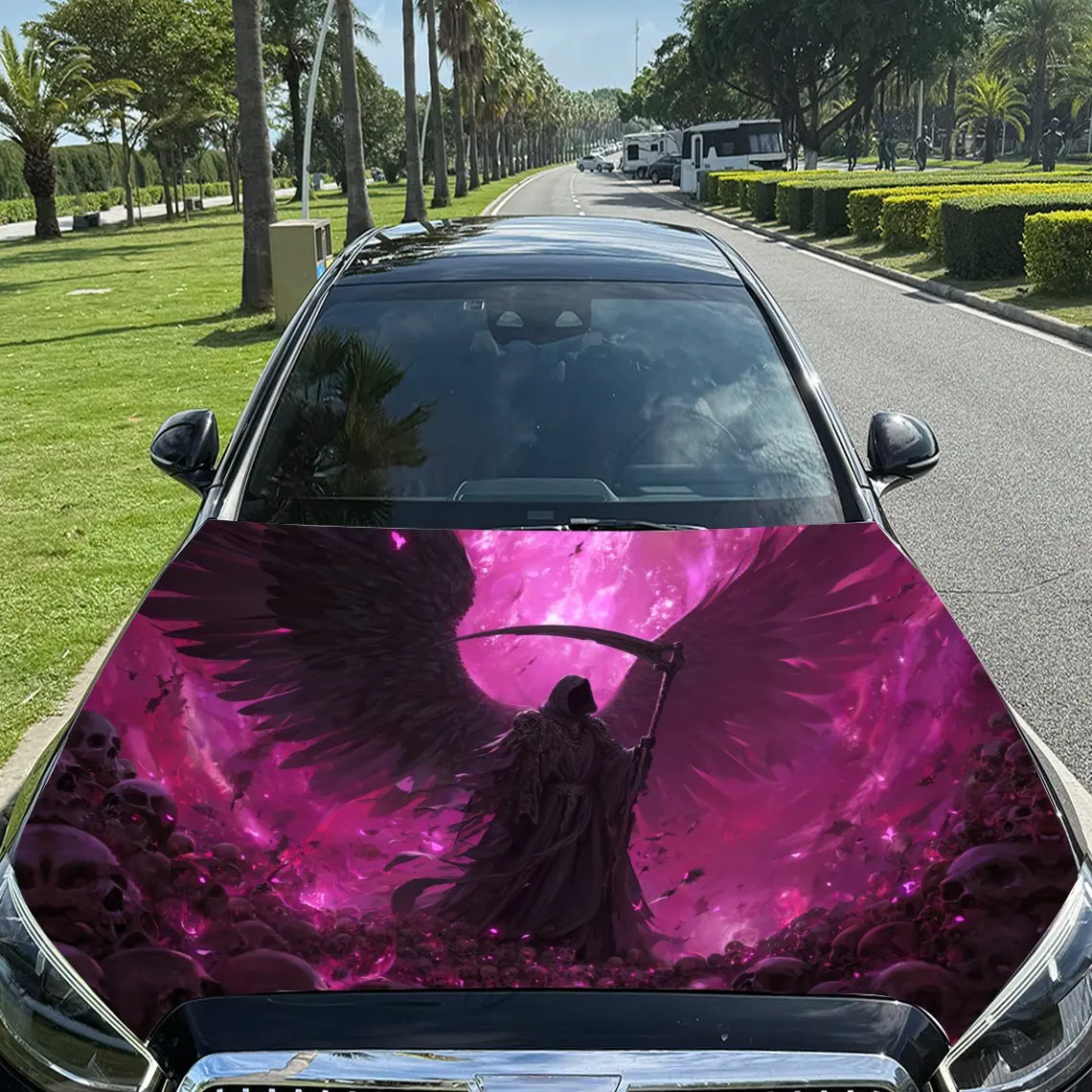 

Fantasy Purple - Flame Black - Winged Reaper Car Vinyl Wrap, PVC Material Waterproof Car Hood Sticker, Self-Adhesive Scratch-Res