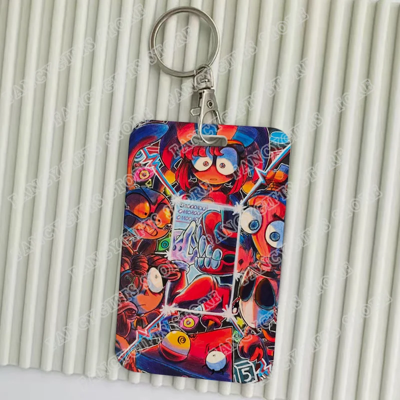 Cute Cartoon Chibi Keychains Holders Bank Bus ID Credit Cards Key Ring Chains